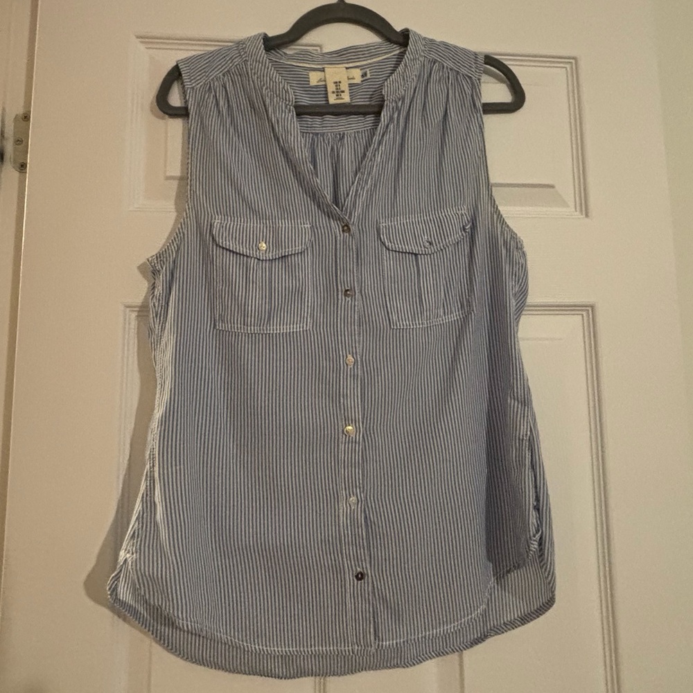 H&M Blue Striped Button Down Sleeveless Shirt